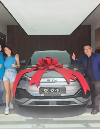 Terrence Foo delivering BYD Atto 2 to happy customer in BYD Cheras Millennium Motors, Kuala Lumpur.